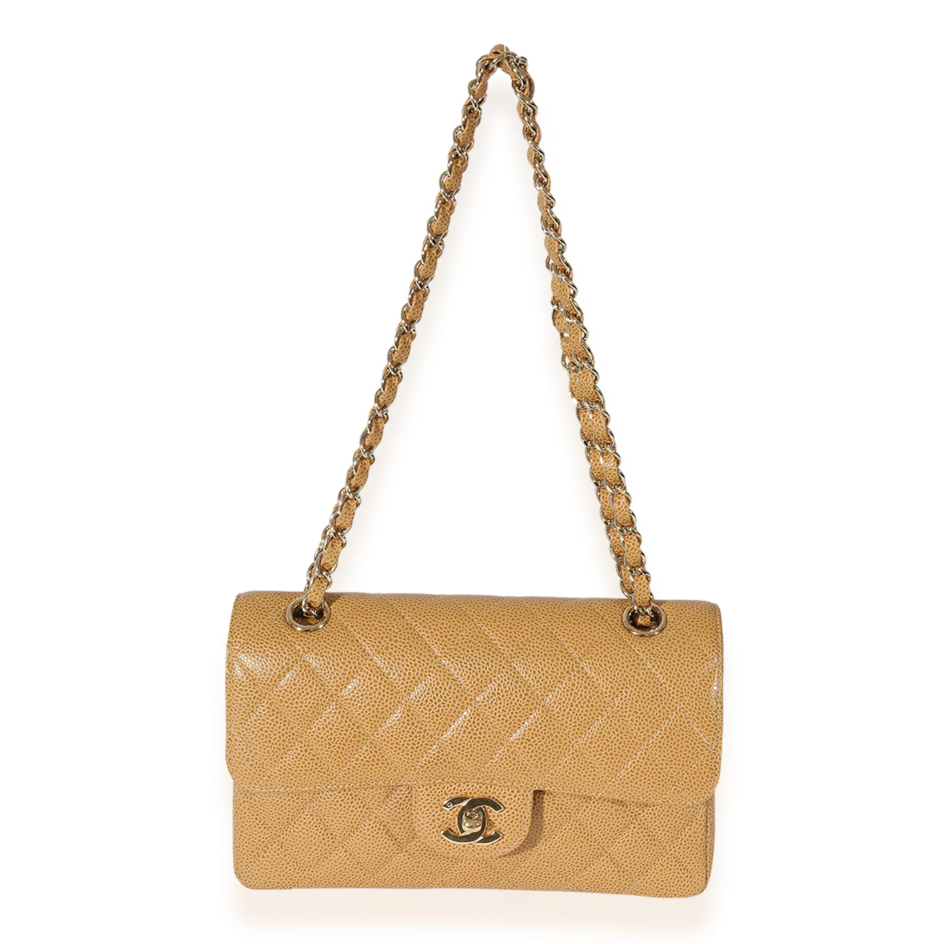 Chanel Beige Quilted Caviar Small Classic Double Flap Bag