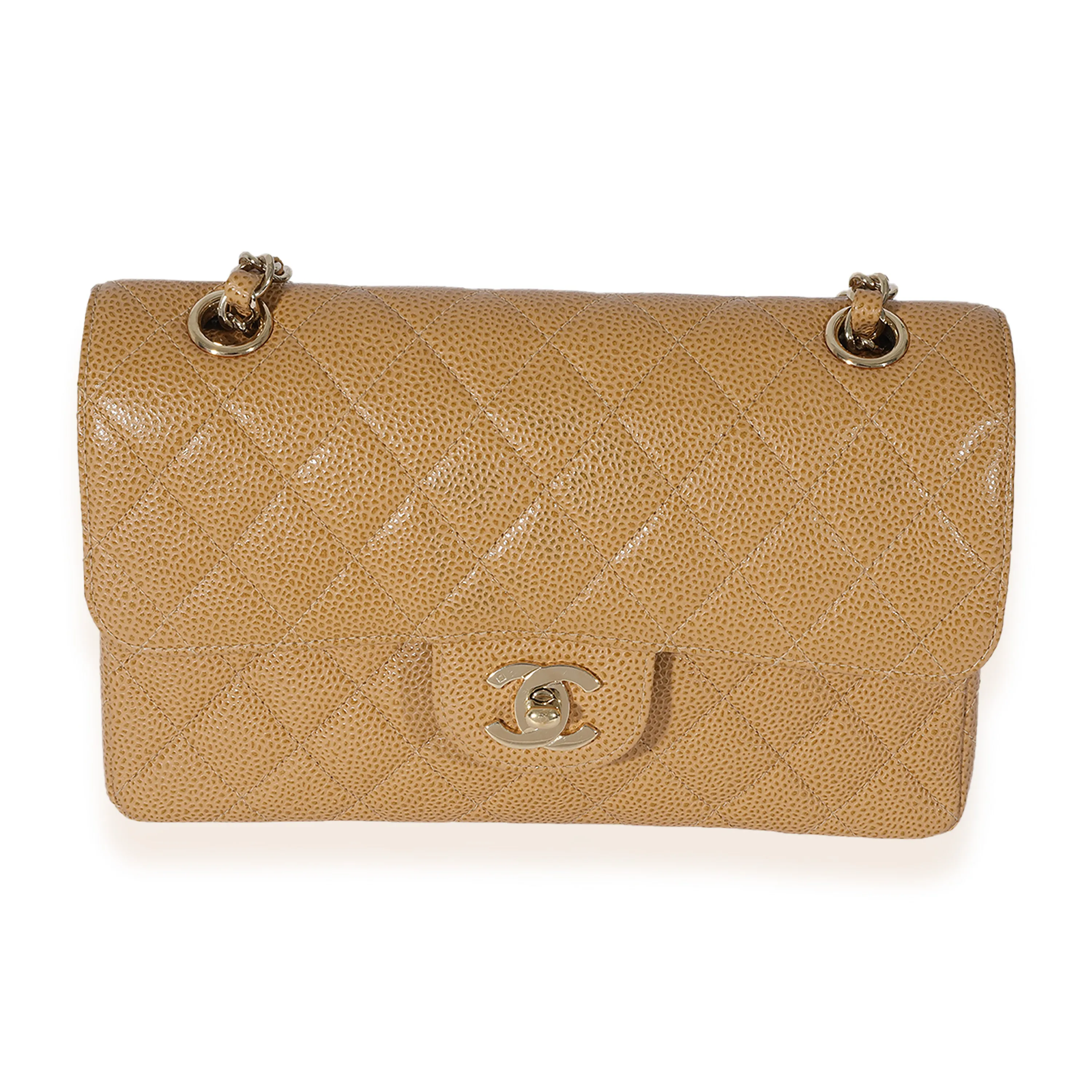 Chanel Beige Quilted Caviar Small Classic Double Flap Bag