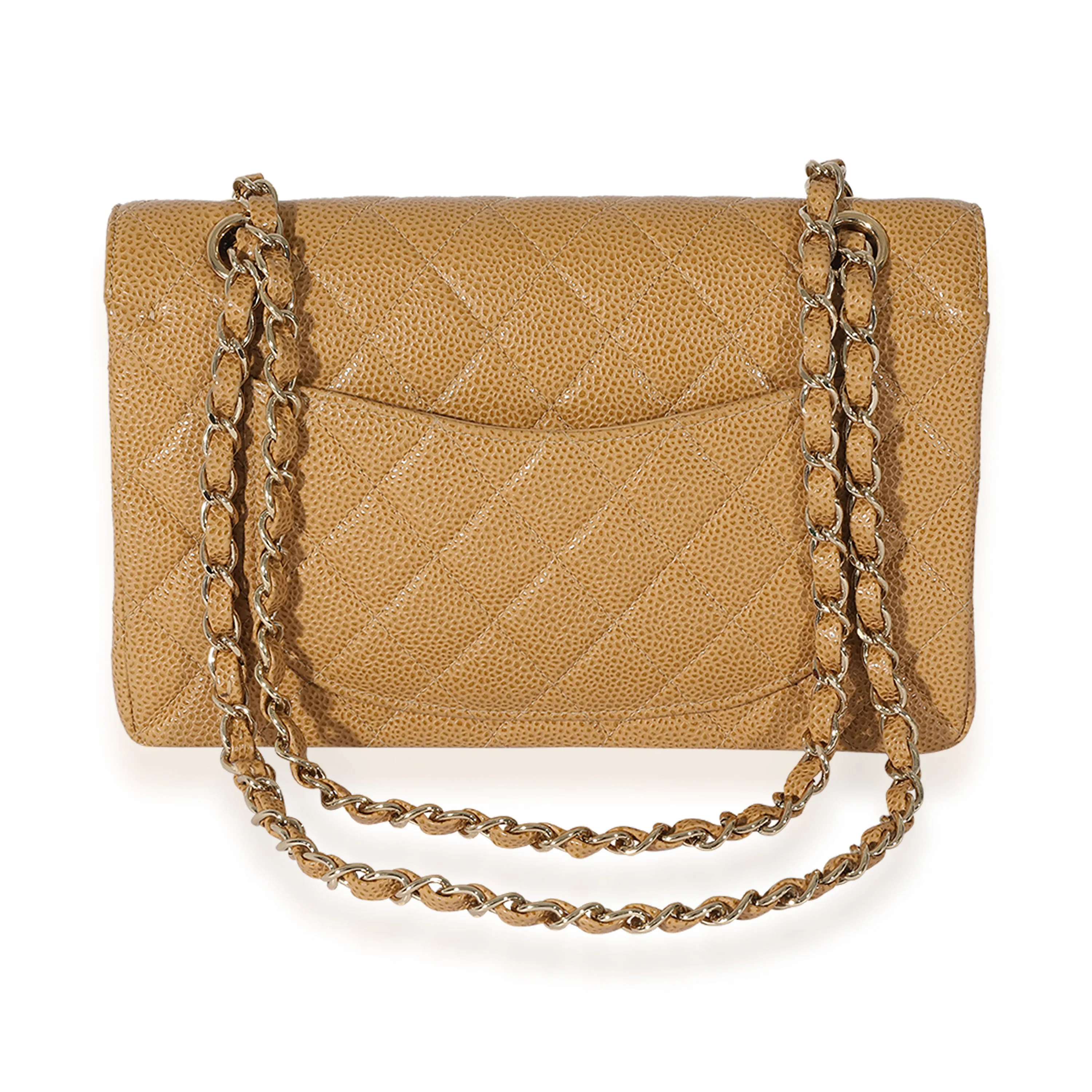 Chanel Beige Quilted Caviar Small Classic Double Flap Bag