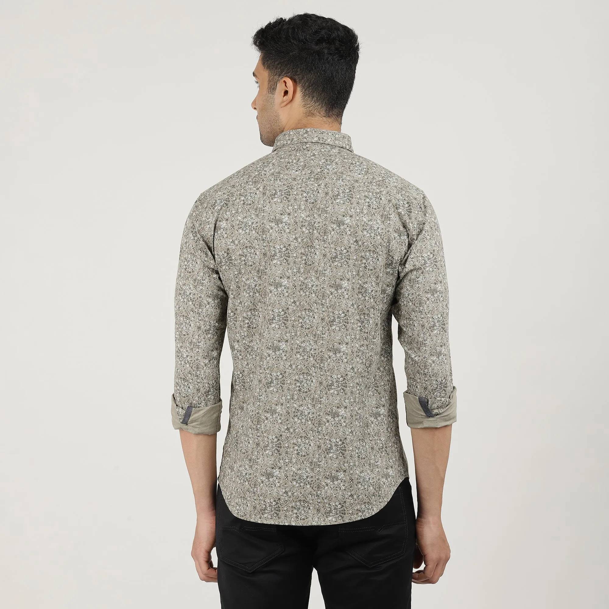 Fawn Poplin Printed Shirt with Pocket