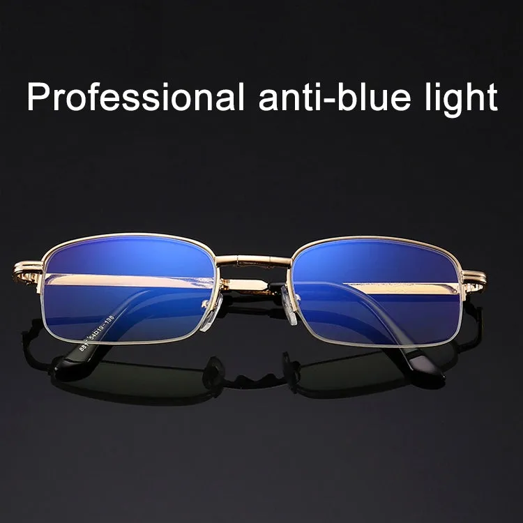 Folding Anti Blue-ray Presbyopic Reading Glasses with Case & Cleaning Cloth,  1.00D(Gold)