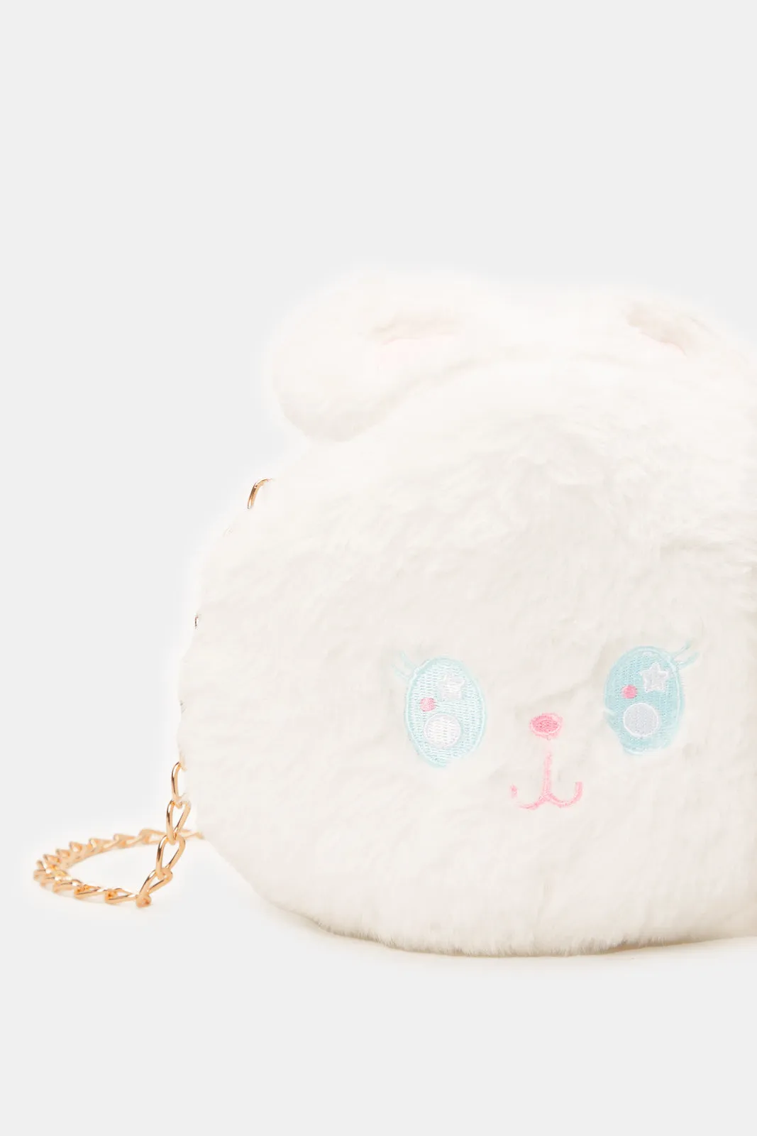 Girls White Cat Faux Fur Cross Body Bag