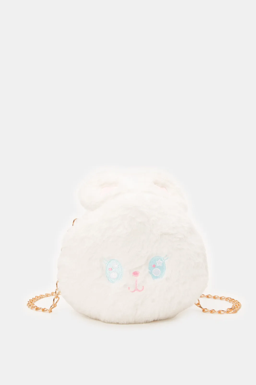 Girls White Cat Faux Fur Cross Body Bag