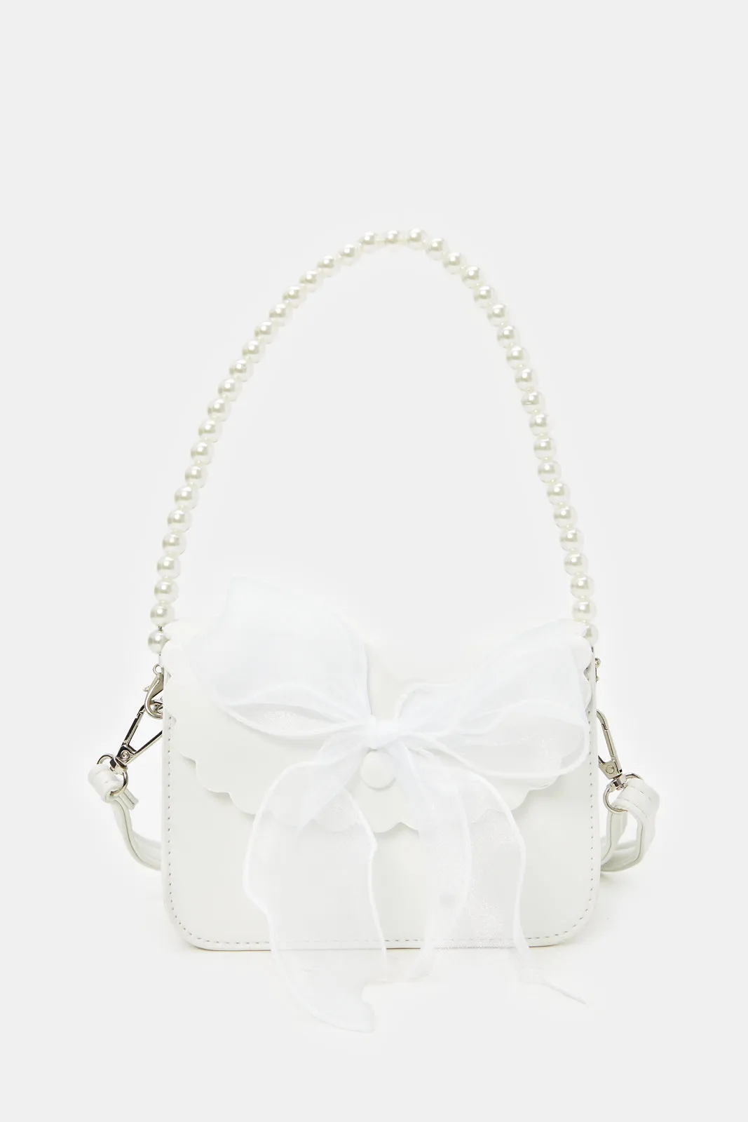 Girls White Embellished Cross Body Bag