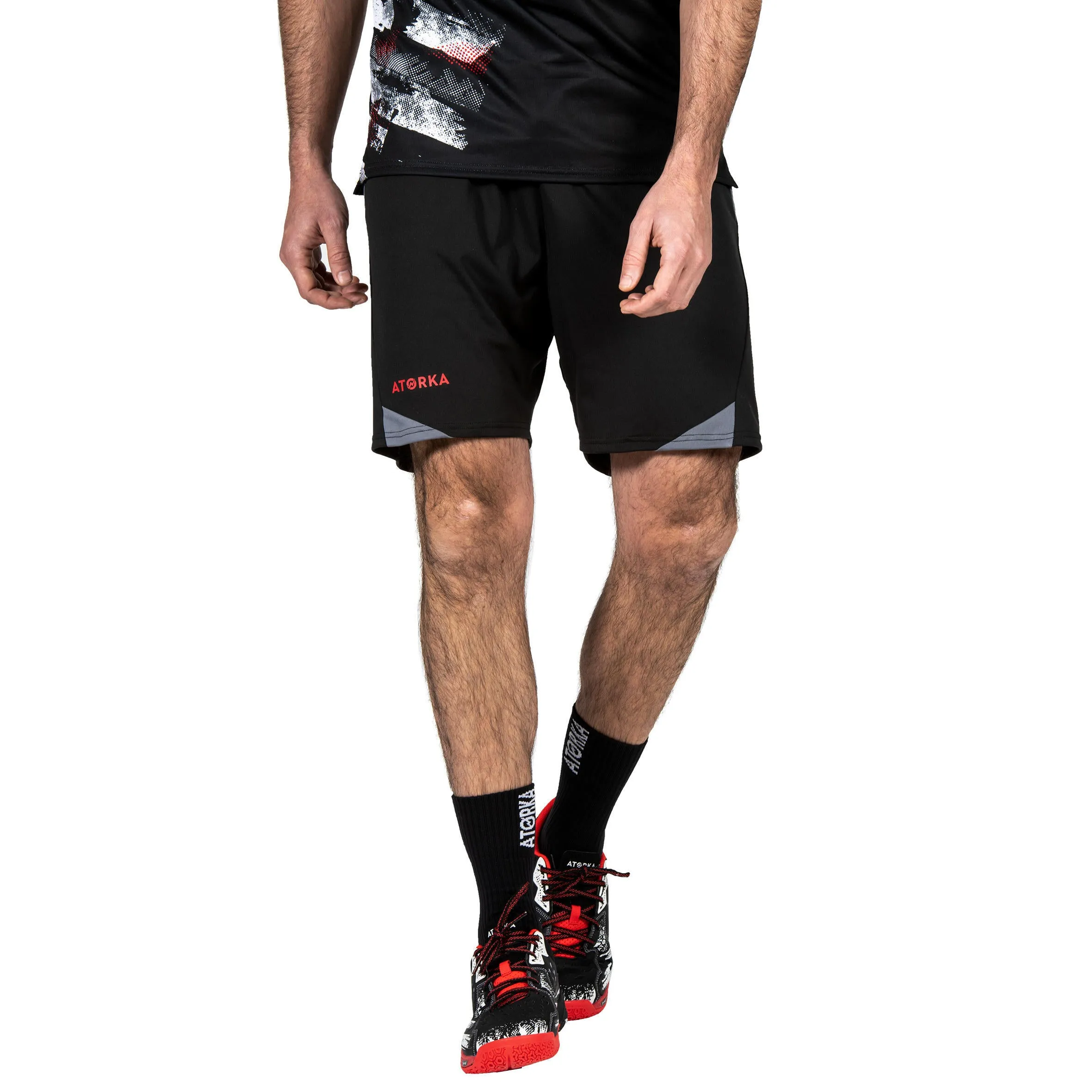 Handball shorts H500 men's black ATORKA, black/gray asphalt