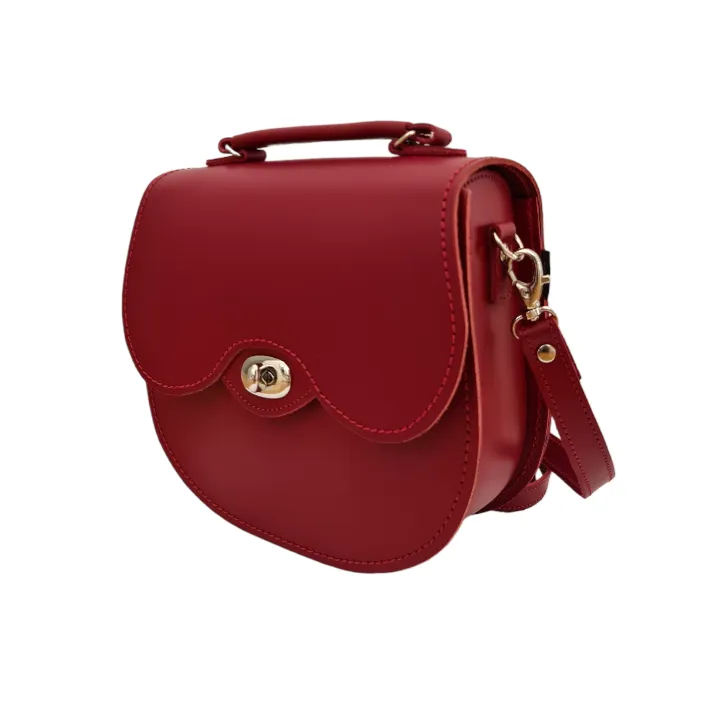 Handmade Leather Twist Lock Saddle Bag - Red