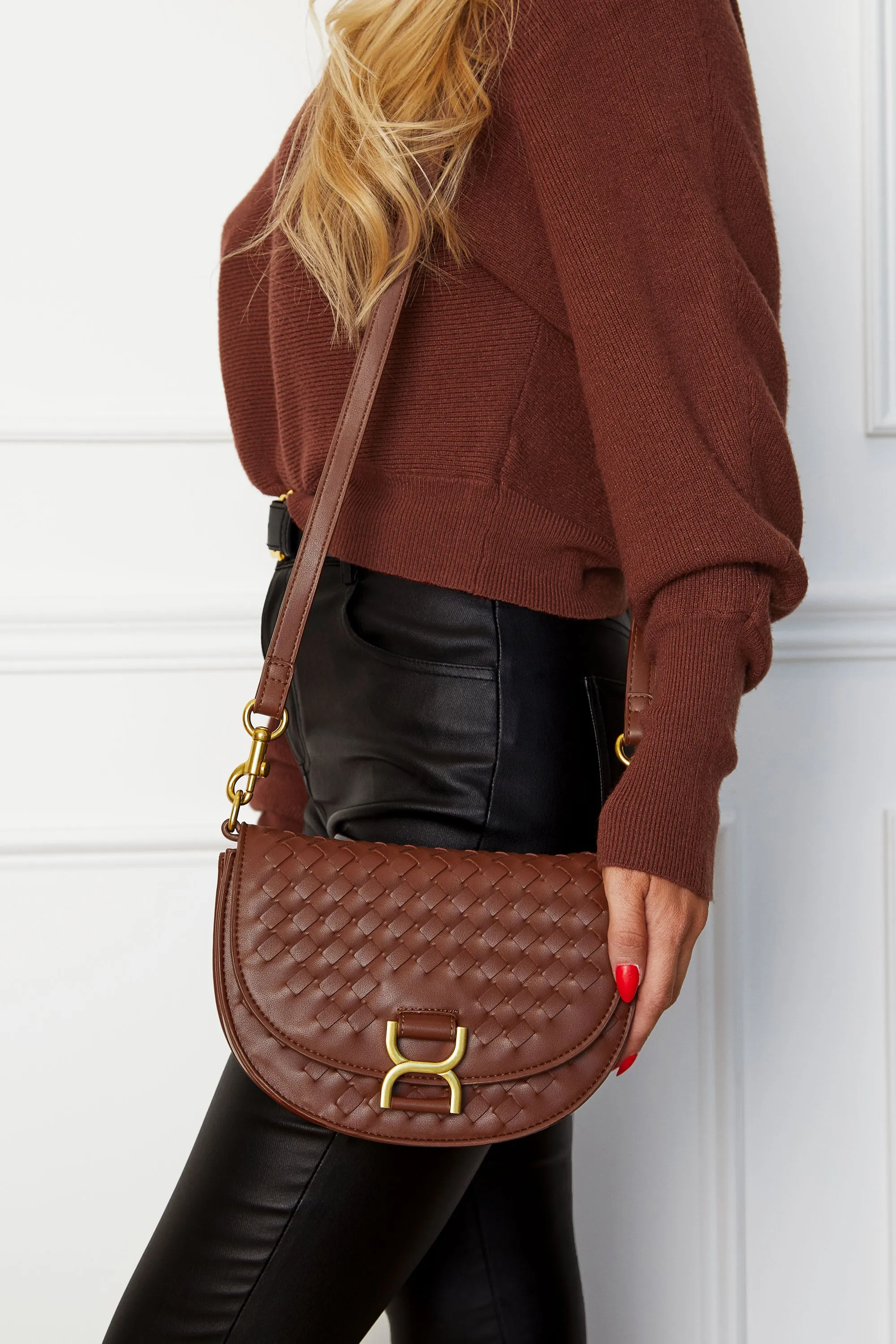 Heidi Chocolate Woven Crossbody Bag