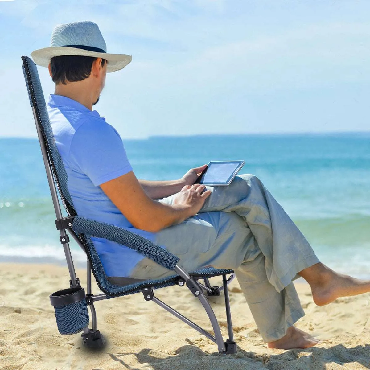 Low Seat Beach Chair with High Mesh Back