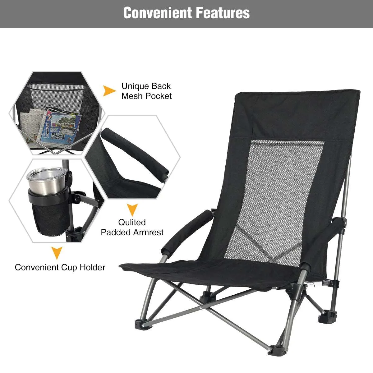 Low Seat Beach Chair with High Mesh Back