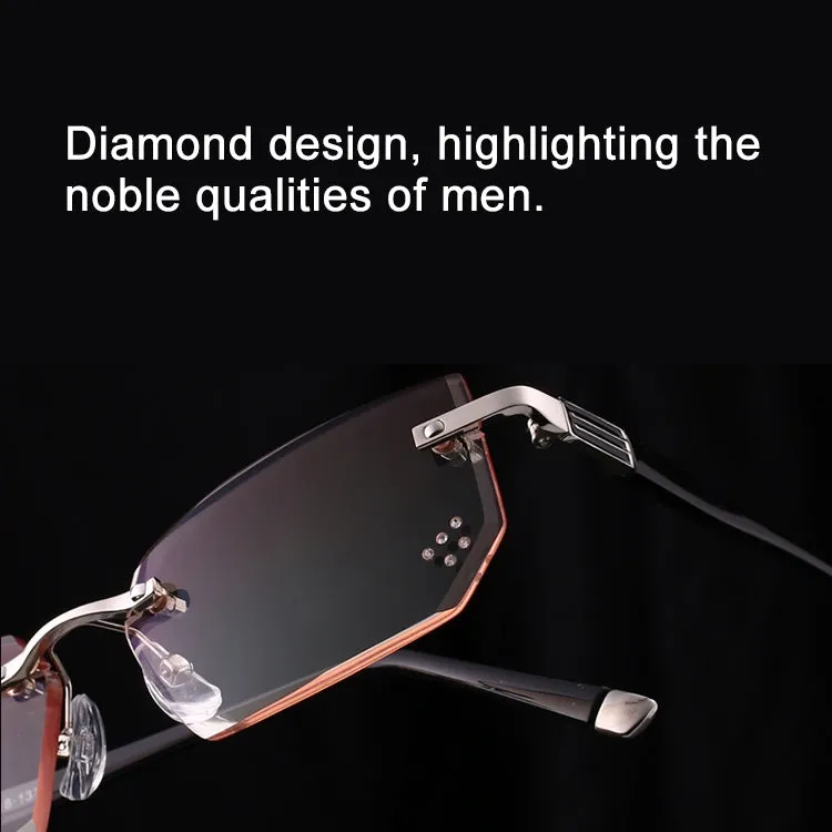 Men Anti Fatigue & Blue-ray Rimless Rhinestone Trimmed Presbyopic Glasses,  1.00D