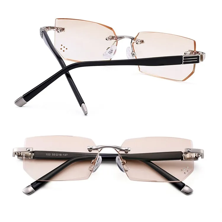 Men Anti Fatigue & Blue-ray Rimless Rhinestone Trimmed Presbyopic Glasses,  1.00D