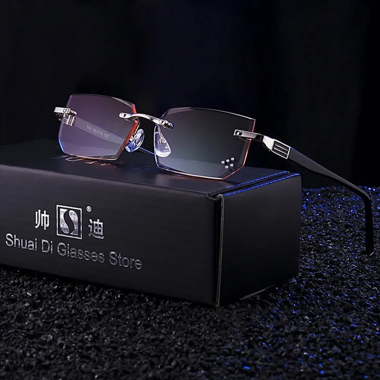 Men Anti Fatigue & Blue-ray Rimless Rhinestone Trimmed Presbyopic Glasses,  1.00D