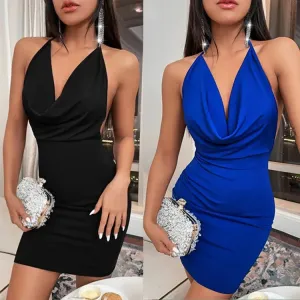 Mini Dress Elegant Hang Neck Hollow Backless*