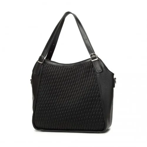 Miss Lulu Black Casual Shoulder Bag - Stylish Pleated Design, Premium PU Leather - Elegant Women's Handbag for Everyday Use