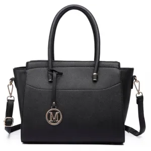 Miss Lulu Black Faux Leather Large Winged Tote Bag - Elegant Handbag with Detachable Strap