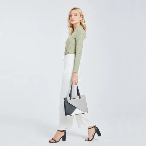 Miss Lulu Contrast Panel Shoulder Bag - Grey | Stylish & Functional Handbag