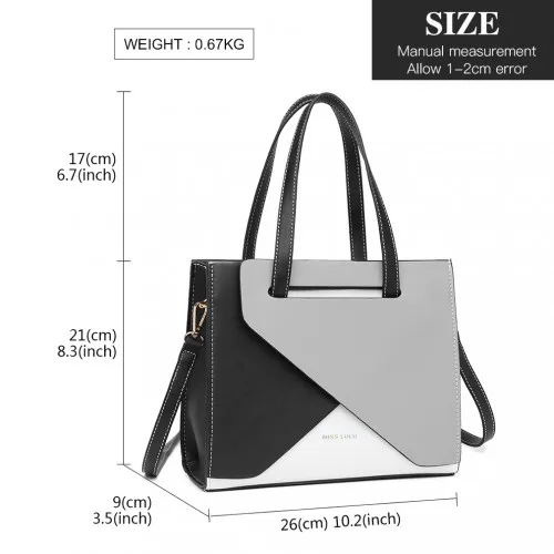 Miss Lulu Contrast Panel Shoulder Bag - Grey | Stylish & Functional Handbag