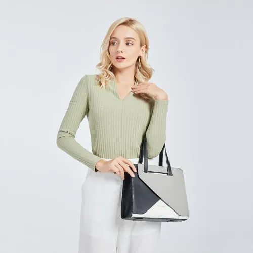 Miss Lulu Contrast Panel Shoulder Bag - Grey | Stylish & Functional Handbag