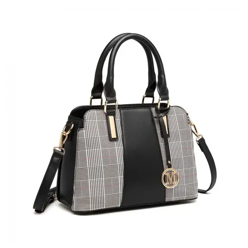 Miss Lulu Gingham Plaid Panel Shoulder Bag - Black | Stylish & Durable Handbag