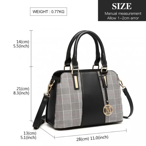 Miss Lulu Gingham Plaid Panel Shoulder Bag - Black | Stylish & Durable Handbag