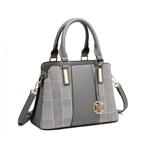 Miss Lulu Gingham Plaid Panel Shoulder Bag - Grey | Stylish & Versatile Women's Handbag