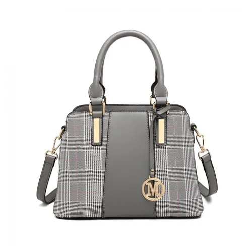 Miss Lulu Gingham Plaid Panel Shoulder Bag - Grey | Stylish & Versatile Women's Handbag