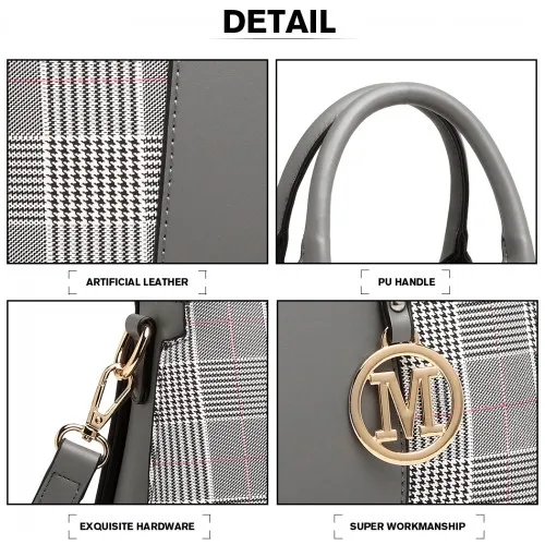 Miss Lulu Gingham Plaid Panel Shoulder Bag - Grey | Stylish & Versatile Women's Handbag