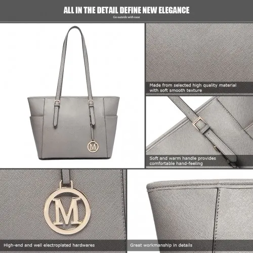 Miss Lulu Grey Faux Leather Adjustable Handle Tote Bag - Stylish & Versatile Women's Handbag