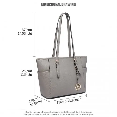 Miss Lulu Grey Faux Leather Adjustable Handle Tote Bag - Stylish & Versatile Women's Handbag