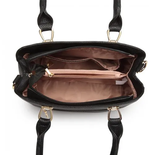 Miss Lulu Leather Look Weave Effect Shoulder Bag - Black | Elegant & Versatile