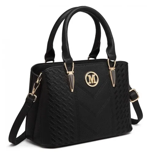 Miss Lulu Leather Look Weave Effect Shoulder Bag - Black | Elegant & Versatile