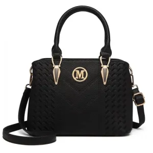 Miss Lulu Leather Look Weave Effect Shoulder Bag - Black | Elegant & Versatile