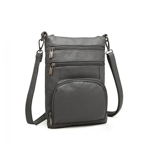 Miss Lulu Multi Pocket RFID-Blocking Leather Cross Body Bag - Grey | Secure & Stylish