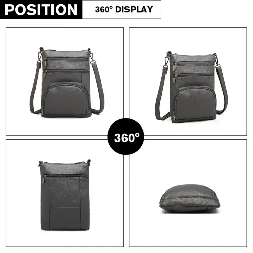 Miss Lulu Multi Pocket RFID-Blocking Leather Cross Body Bag - Grey | Secure & Stylish