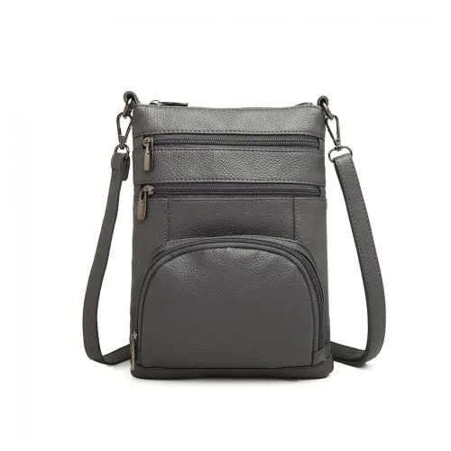 Miss Lulu Multi Pocket RFID-Blocking Leather Cross Body Bag - Grey | Secure & Stylish