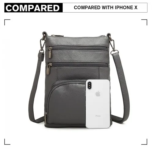 Miss Lulu Multi Pocket RFID-Blocking Leather Cross Body Bag - Grey | Secure & Stylish