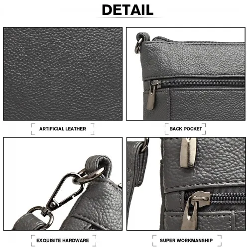 Miss Lulu Multi Pocket RFID-Blocking Leather Cross Body Bag - Grey | Secure & Stylish