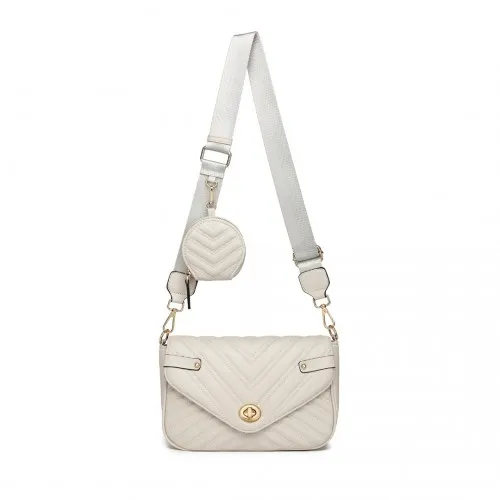 Miss Lulu V-quilted Flap Leather Shoulder Bag - Grey | Premium Quality & Elegant Fashion