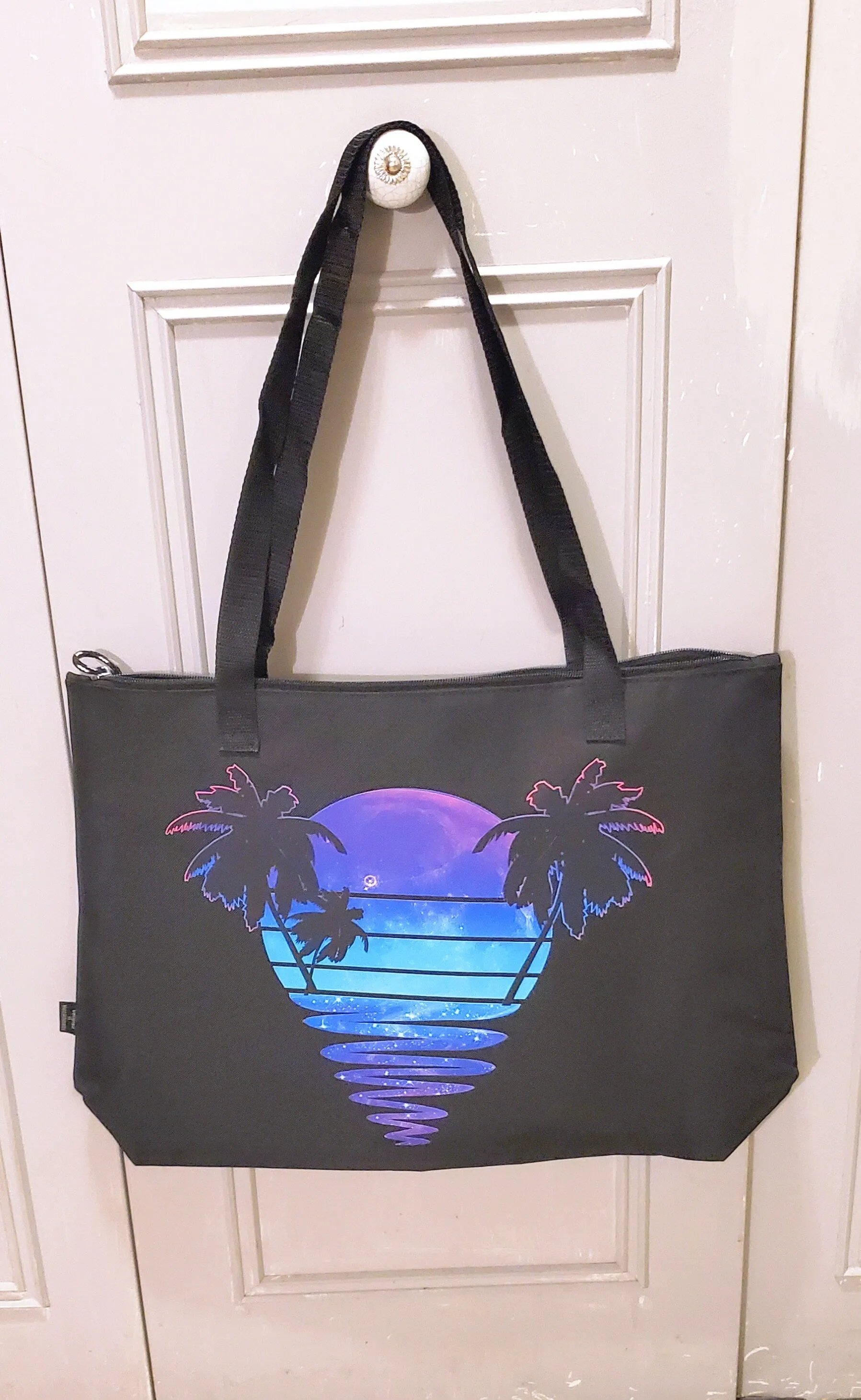 Neon Moonrise Zipper Tote