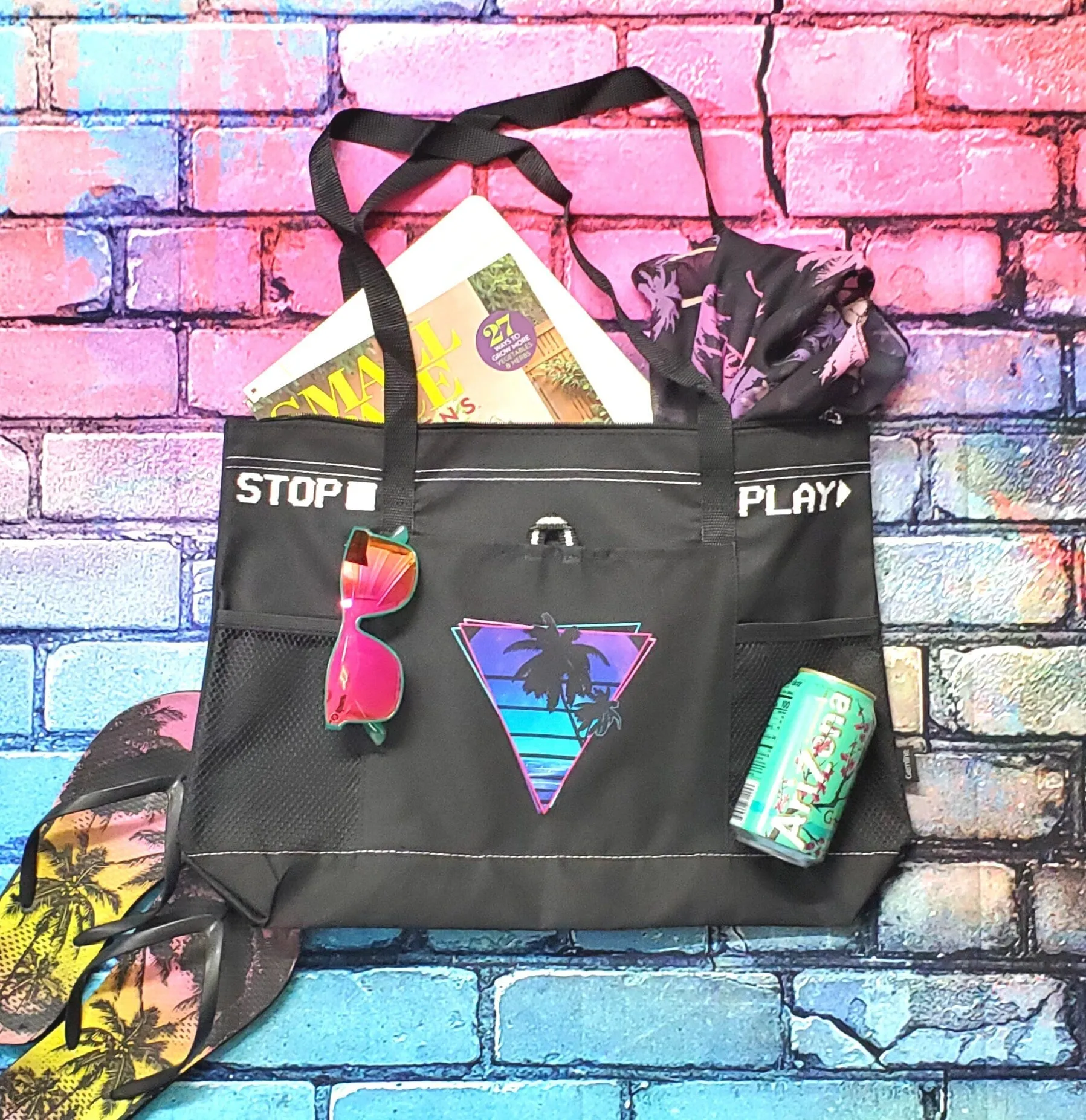 Neon Moonrise Zipper Tote