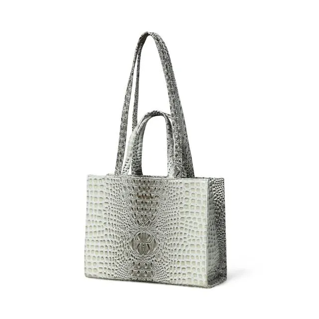 Pelle Luxur Women's Grey, Premium PU Handheld Bag, Medium Size with Zipper Closure