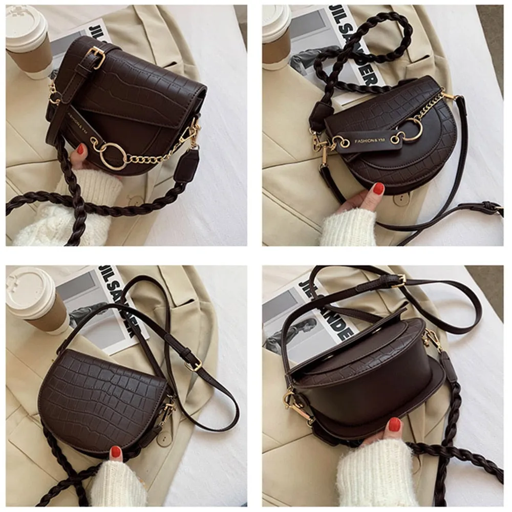 PU Leather Braid & Chain Shoulder Bag