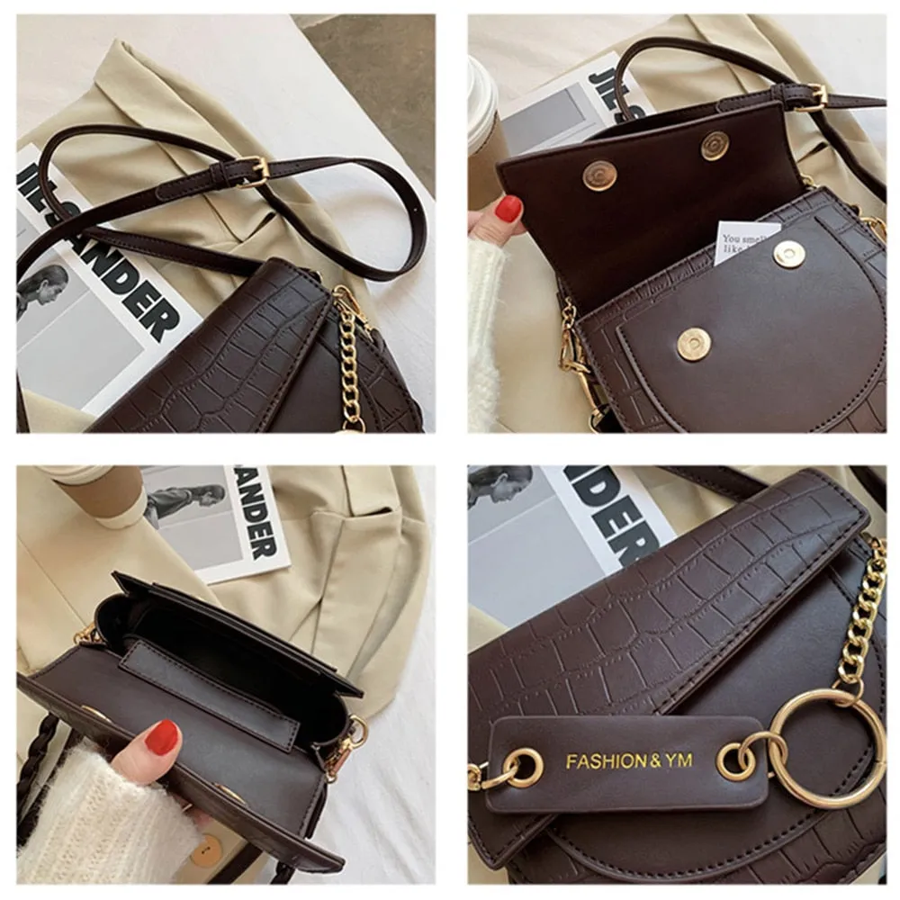 PU Leather Braid & Chain Shoulder Bag