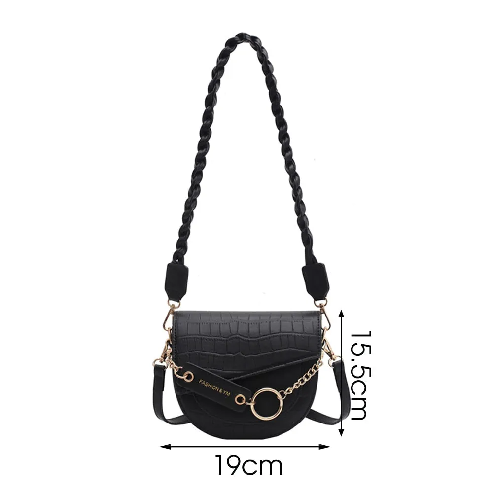 PU Leather Braid & Chain Shoulder Bag