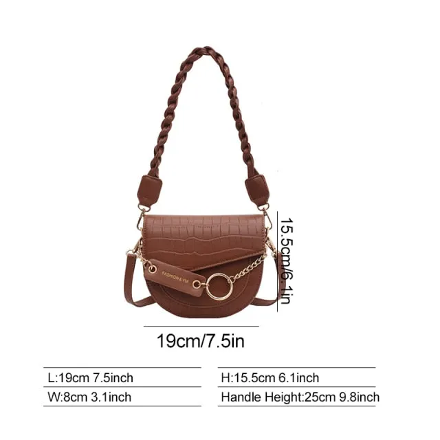 PU Leather Braid & Chain Shoulder Bag