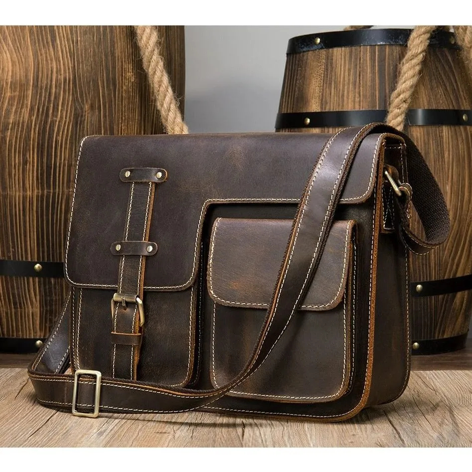 RetroLuxe Leather Cover Closure Messenger Bag