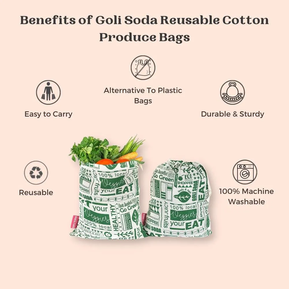 Reusable Cotton Go Green 12x10 Produce Bag- Set of 4 Big- for Veggies, Roti, Sprouting & Paneer