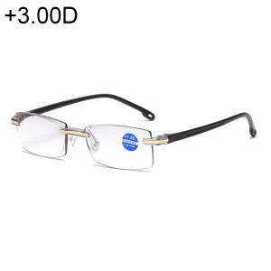 Rimless Anti Blue-ray Blue Film Lenses Presbyopic Glasses,  3.00D(Black)