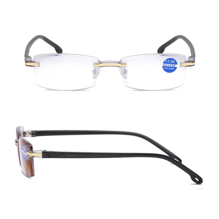 Rimless Anti Blue-ray Blue Film Lenses Presbyopic Glasses,  3.00D(Black)