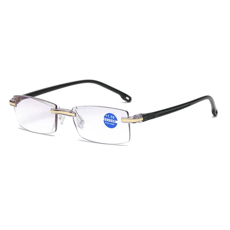 Rimless Anti Blue-ray Blue Film Lenses Presbyopic Glasses,  3.00D(Black)